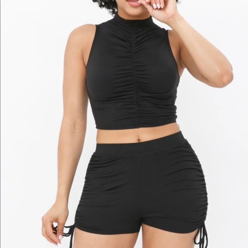 •A Sure Thing• Two Piece Shirring Short Set - Picture 5 of 5